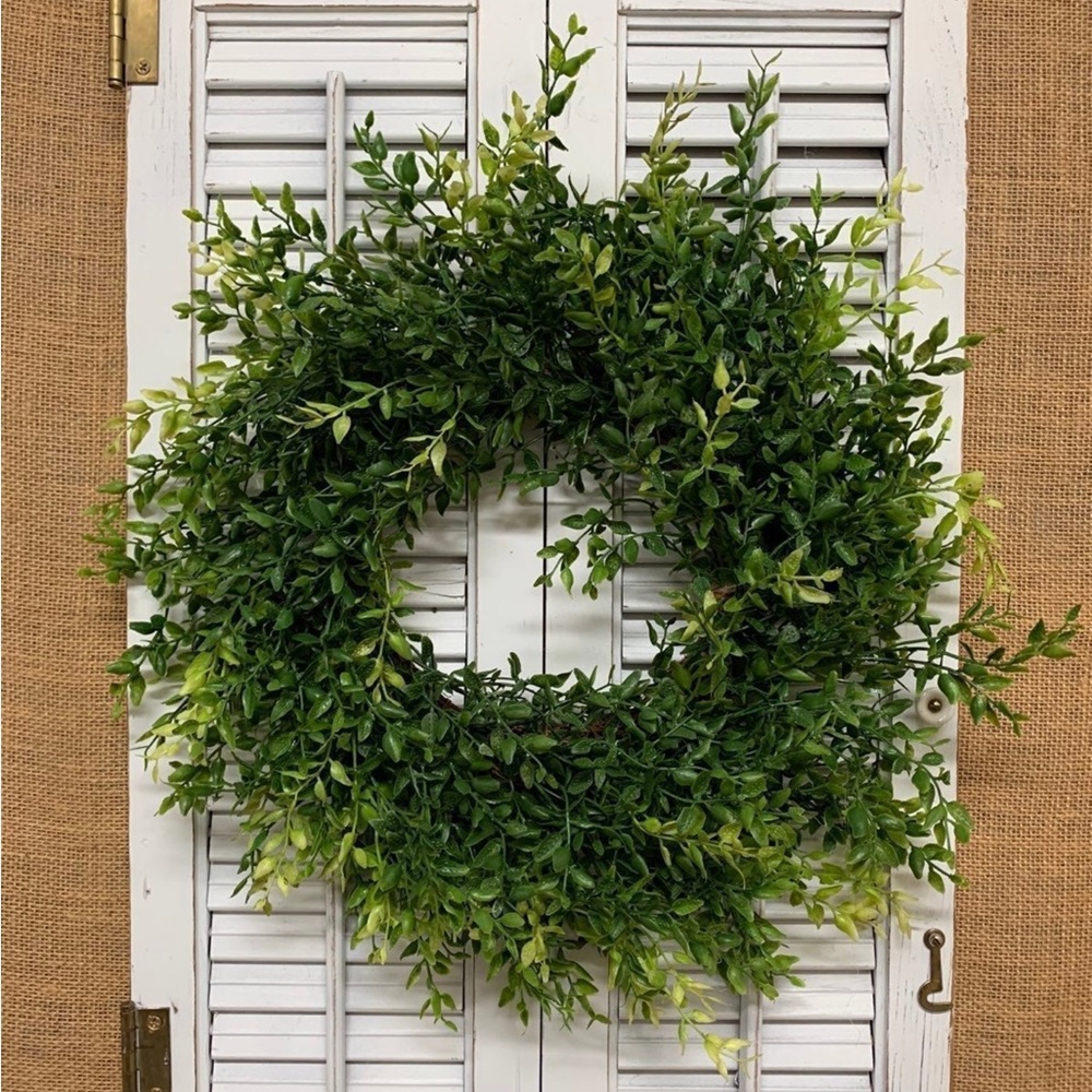 Repurposed White Wooden Shutter Set with Faux Wreath Wall Hanging